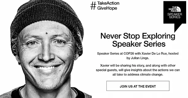 The North Face presenta alla COP26: #TAKEACTIONGIVEHOPE