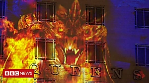 Projections light up city buildings