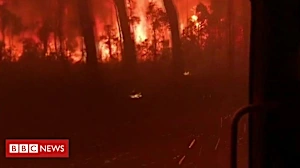 Moment fire truck overrun by Australia bushfires