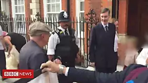 Protesters shout at Rees-Mogg's children
