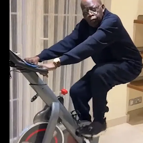 I'm healthy - Tinubu rides spinning bike to prove fitness (VIDEO)