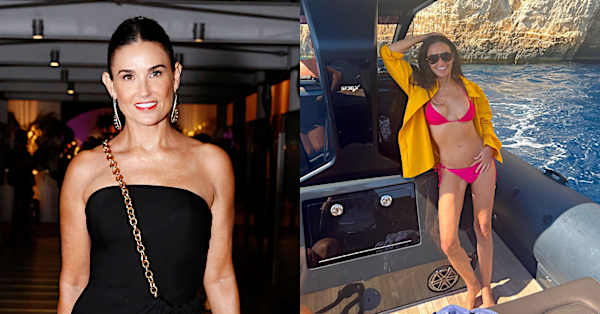 Demi Moore shows off her svelte physique in a hot pink string bikini while on a yacht: ‘Soaking up summer’