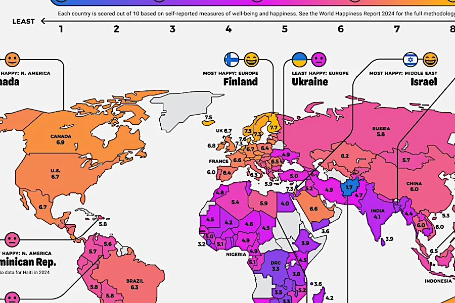 La mappa dei Paesi più felici al mondo