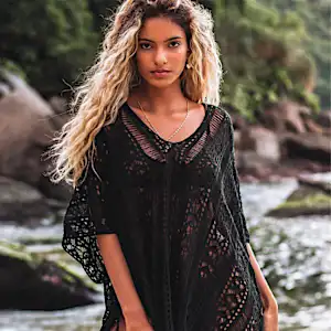 Solid color V Neck Knitting Crochet Loose Fitting Ethnic Swimwear Cover Ups