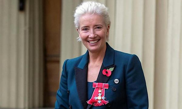 Emma Thompson wears sneakers to Buckingham Palace to receive damehood