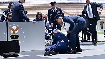 Video: Biden falls after tripping on sandbag at Air Force Academy commencement