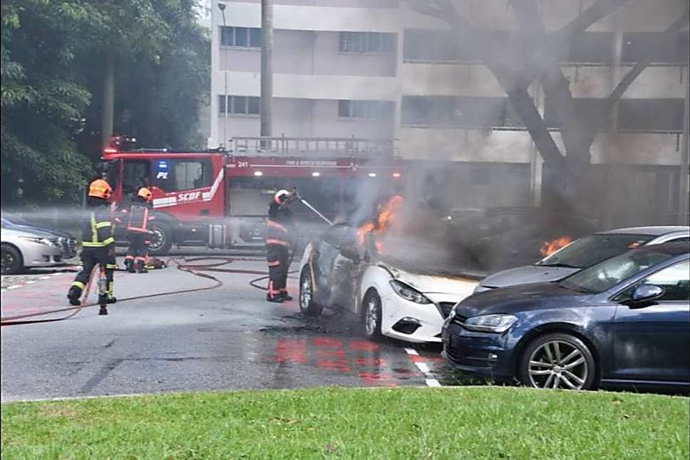 Driver dies in blaze after rental car catches fire following carpark crash