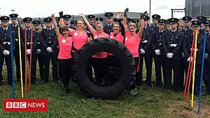 Ladies flip for giant tyre challenge
