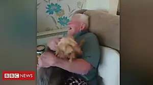 Dog's joy as owner, 96, comes home