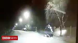 Moped chase pair's wheelie bad escape