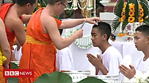 Thai cave boys shave heads to be monks