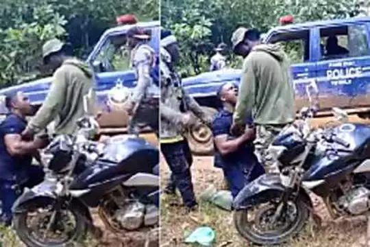 Hot Now: GH Police Officer Begging and Kneeling to Suspected ‘Galamsey’ Boys Causes Stir