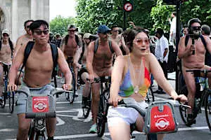 Hundreds of cyclists take part in World Naked Bike Ride in central London