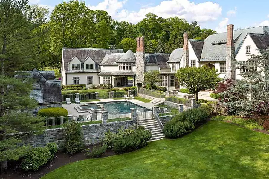 Stone Mansion With a Secret Door in the Library Channels English Country in New York