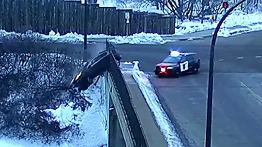 Video shows teens in stolen vehicle fly off bridge following high-speed chase