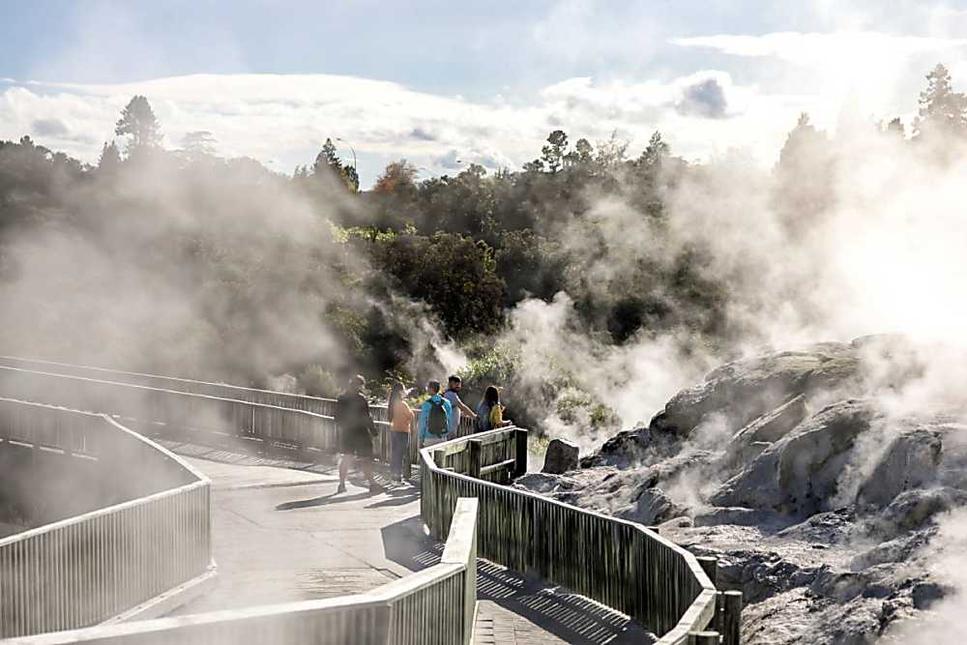 Witness dramatic geysers and bubbling mud pools in Rotorua