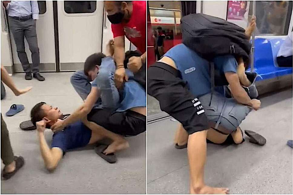 Two men arrested after fighting on MRT train