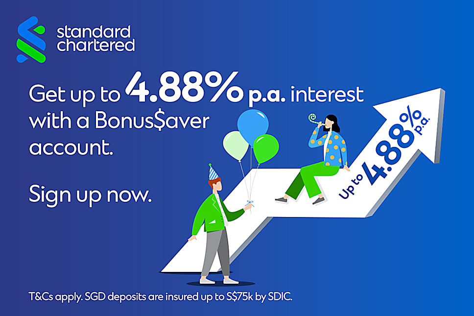 High interest up to 4.88% p.a. on SGD balances when you save, invest & transact
