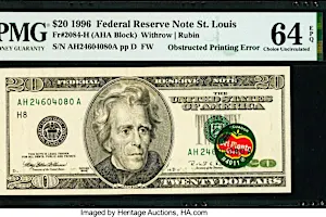 Auction bids topping $57,000 for rare $20 banknote with Del Monte sticker on it