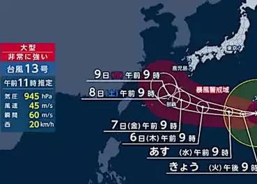 【台風情報】台風13号　小笠原諸島に最接近　今週金曜～土曜にかけ強い勢力で沖縄本島、奄美地方へ直撃の可能性