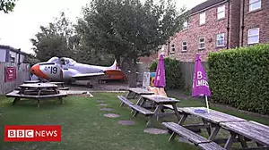 Jet lands in pub beer garden
