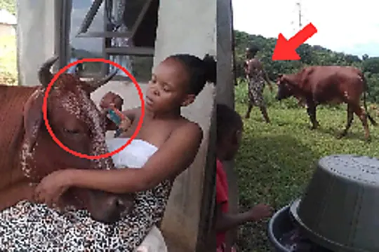 See What This Lady Caught Doing With A Huge Cow That Got Stir (Photos)