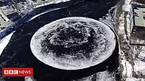 Giant ice disc appears in US river