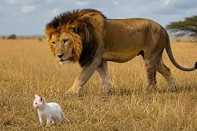 [Pics] Lion Approaches Escaped Kitten - Watch What Happened