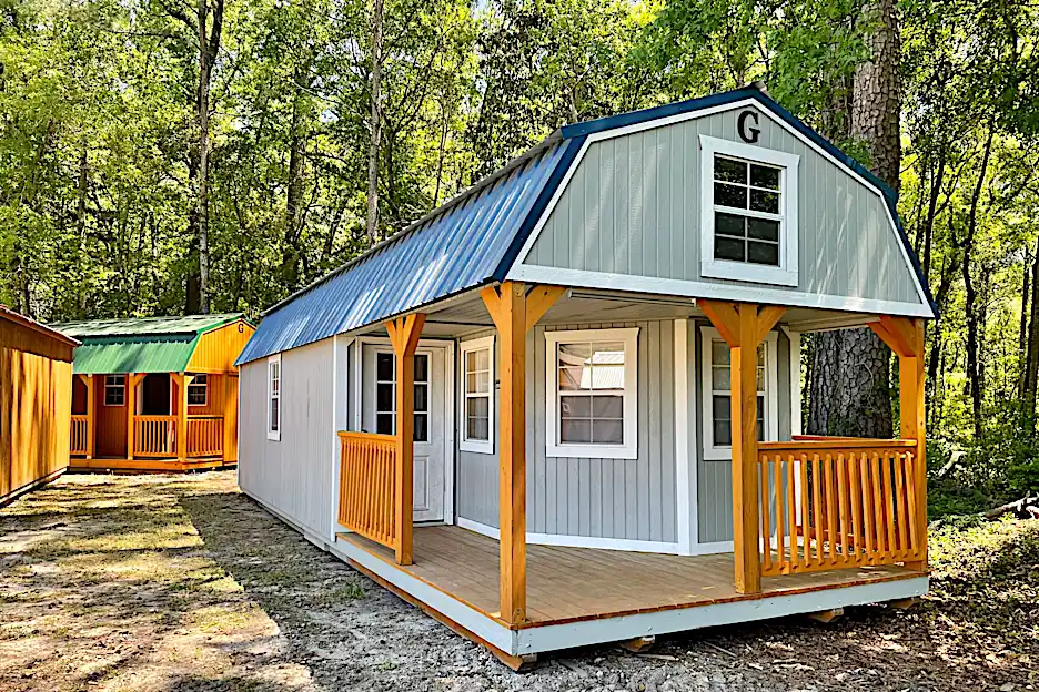 These storage sheds are on sale and ready to go.