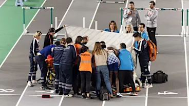 Spanish hurdler Enrique Llopis stretchered off after horror fall at European Indoor Championships