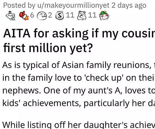 Family Gets Offended By Guy Asking His Cousin If She Has Made Her First Million Yet