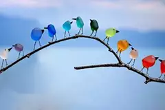 Sea Glass Rainbow Birds - A Truly Unique Handmade Artwork.