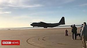 Giant Hercules transport plane lands at Devon beach