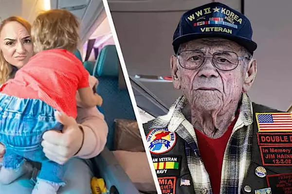 Mother Gives Up Plane Seat For Veteran, Turns Pale When She Realizes Who He Is