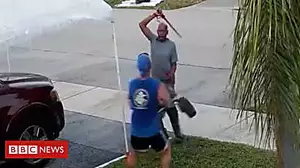 Man swings sword over throwaway cart