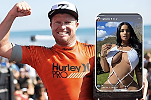 Surf fans shocked, confused as beloved family man and former world number two Taj Burrow debuts provocative busty gal on social media channels!
