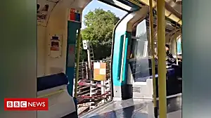 Tube train filmed with doors wide open