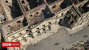 Drone footage of gutted museum