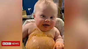 Baby's messy spaghetti video leaves mum 'thrilled'