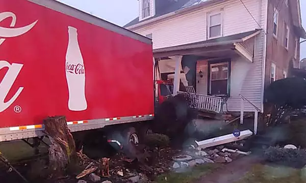 A Coca-Cola semi-truck crashed into a Pennsylvania home