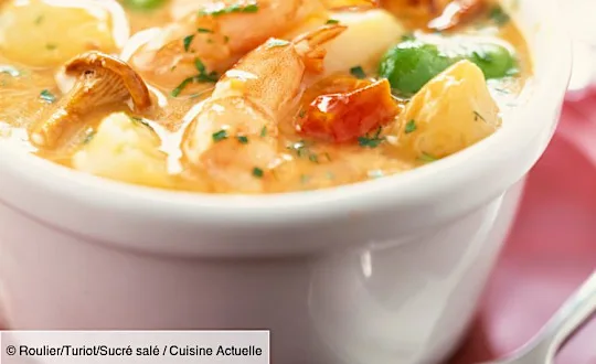 Cassolette de Saint-Jacques et crevettes