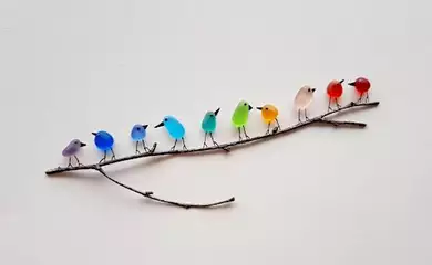 A Truly Unique Handmade Sea Glass Artwork, Sea Glass Rainbow Birds.