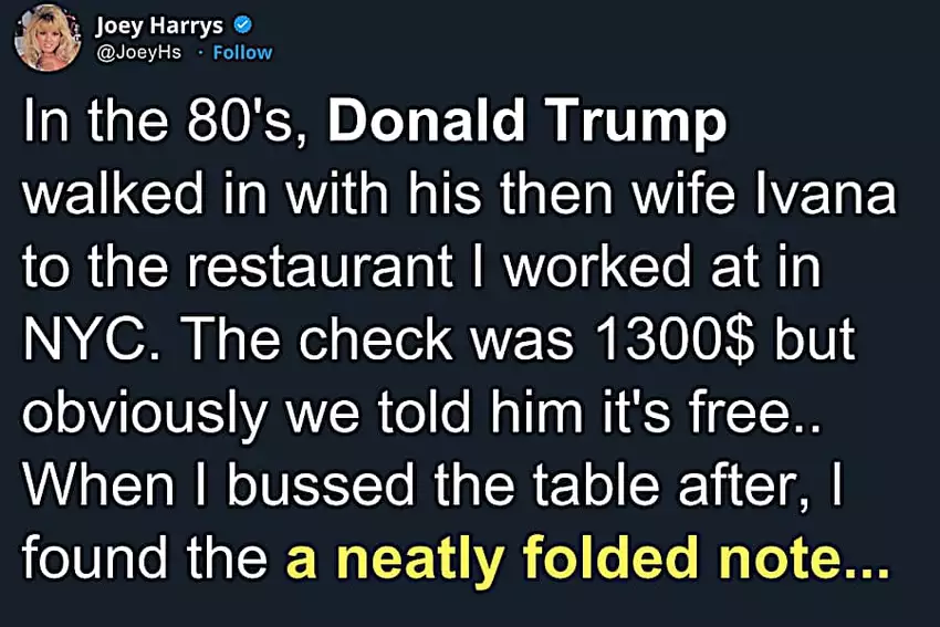 A Former Waitress Reveals the Note Trump Left Under His Plate for Her